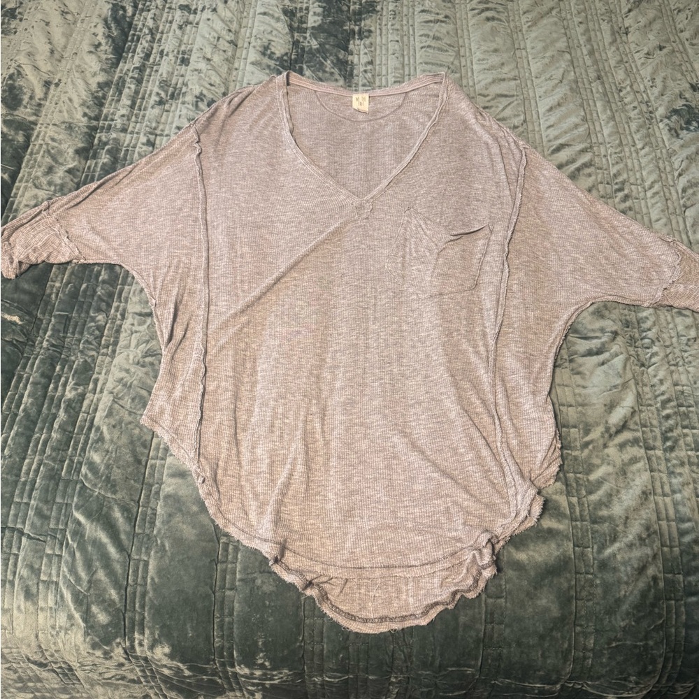 We The Free Grey Long Sleeve V-Neck Top